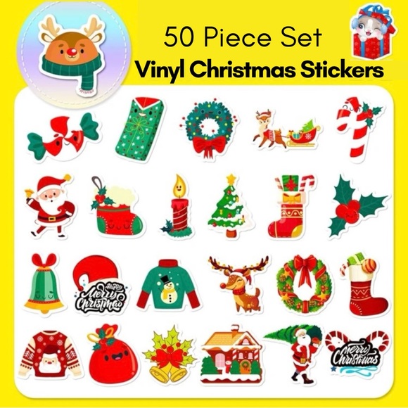 50 Piece Set Vinyl Christmas Stickers - Picture 4 of 5